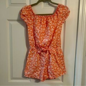 Gap Kids Coral Floral Romper Girls Size 10–12 Summer Outfit